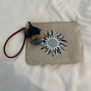 Sakroots Embroidered Beige Clutch with Tassels
